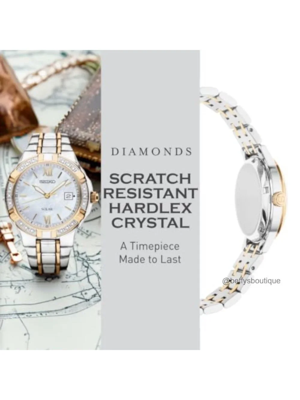 Solar Powered Women's Watch - Diamond Accents, Mother-of-Pearl Dial, Two-Tone